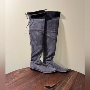 Stuart Weizman Grey Suede Over the Knee Flat Pull on Boot